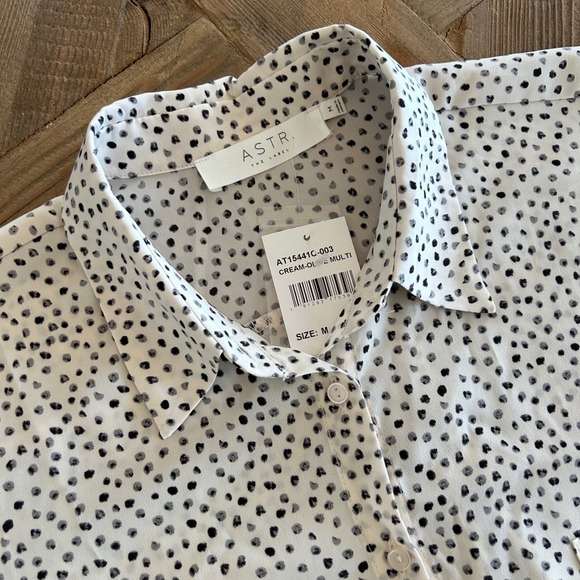 ASTR The Label Cream Olive Multi Dot Print Button Up Shirt Blouse Size Med NWT - Picture 2 of 13